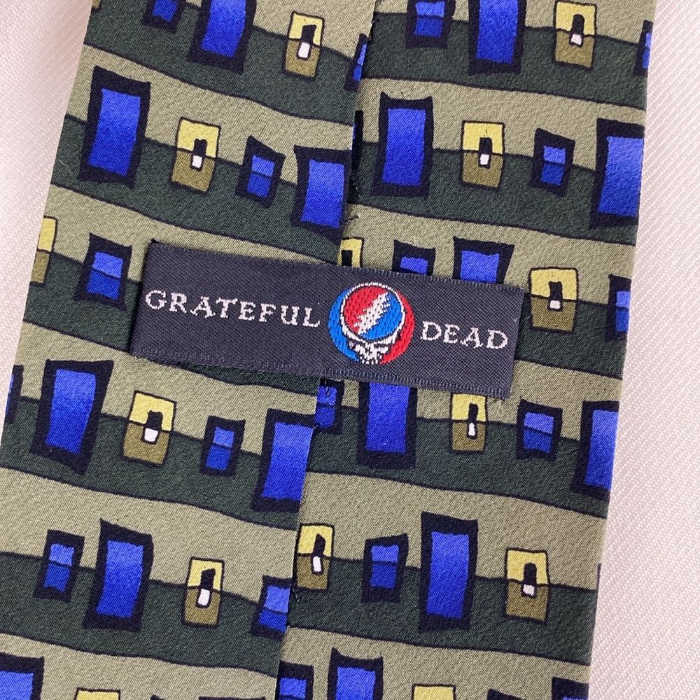 Grateful Dead Doorways And Splices Fifth Set Gray & Blue Print Silk Tie - Picture 4 of 6